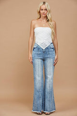 WIDE LEG PALAZZO FIT JEANS WITH STRETCH WASHED