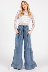MINERAL WASHED WESTERN WIDE LEG PALAZZO CHAMBRAY PANTS