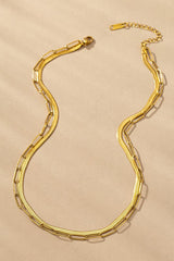 2 LAYER PAPER CLIP AND HERRINGBONE CHAIN NECKLACE