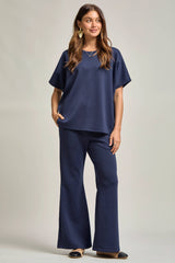 Dear Scarlett - Poncho Top + Bell Bottom Modal Set: Navy / S