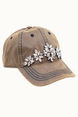 Wax Cotton Dad Cap with Bejewelled Glitz: Brown