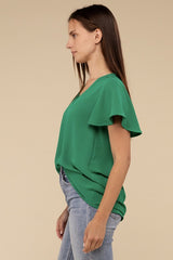 Woven Airflow Flutter Sleeve Top