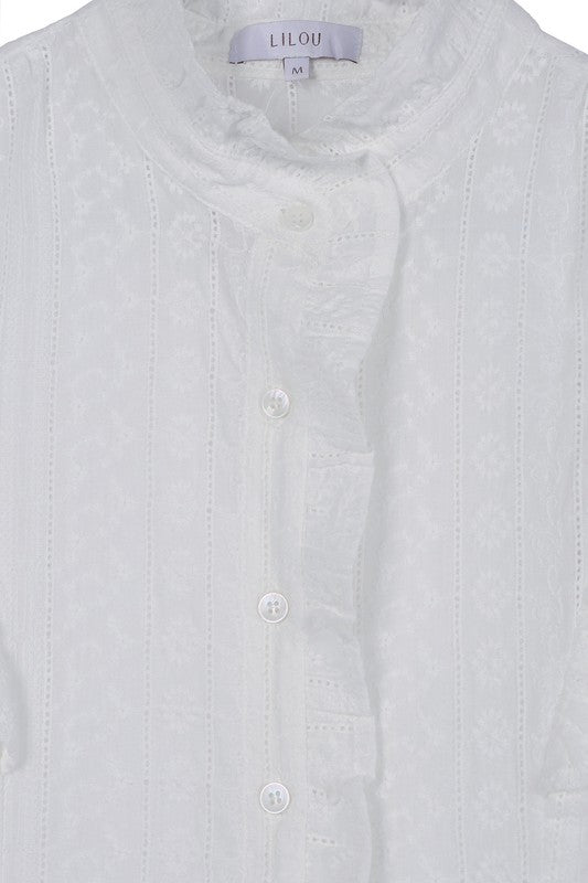 Eyelet blouse with ruffle