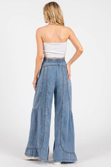 MINERAL WASHED WESTERN WIDE LEG PALAZZO CHAMBRAY PANTS