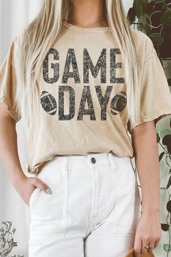 Rustee Clothing - GAME DAY FOOTBALL GRAPHIC MINERAL LONG CROP TOP: STONE