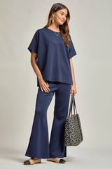 Dear Scarlett - Poncho Top + Bell Bottom Modal Set: Navy / S
