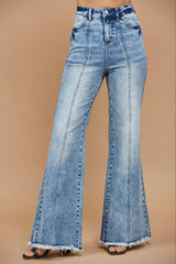 WIDE LEG PALAZZO FIT JEANS WITH STRETCH WASHED
