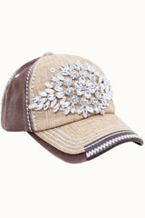 Diamond Bejeweled Bling Glitz Textured Cap, Adjustable: Natural