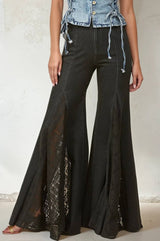 LACE DETAIL WIDE LEG JEANS LACE: BLACK DENIM