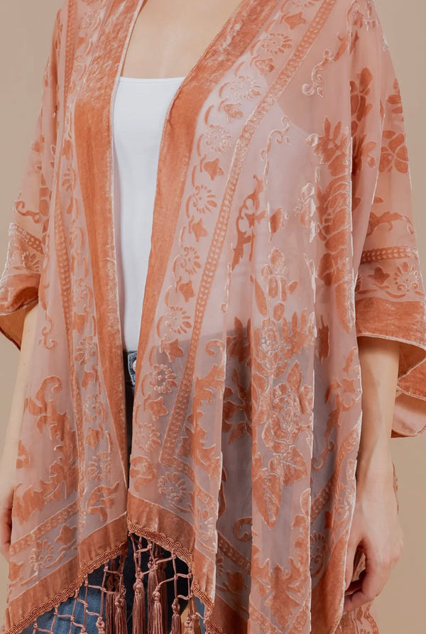 Vintage Rose Velvet Kimono