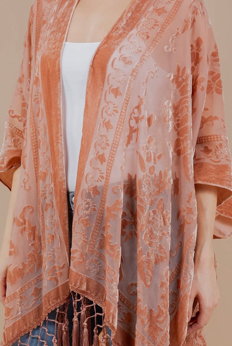 Vintage Rose Velvet Kimono