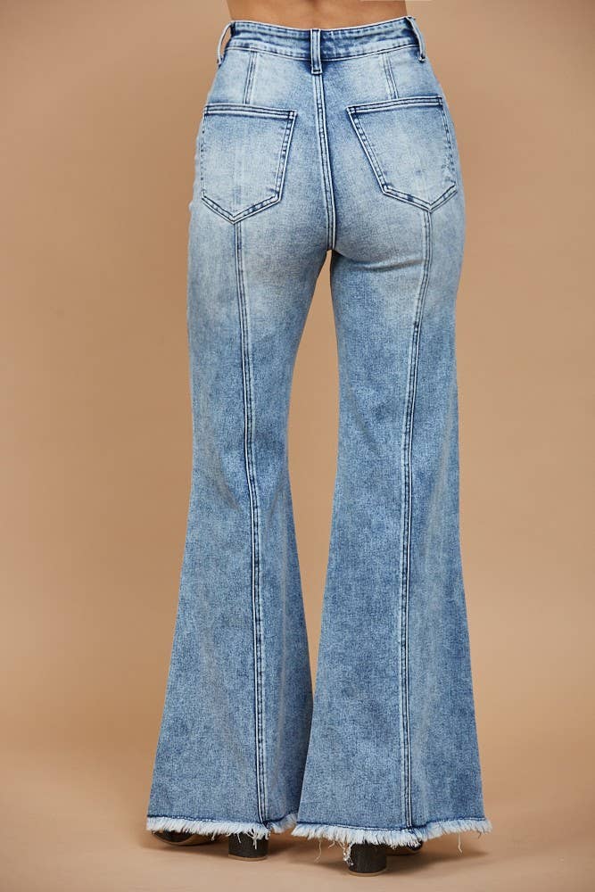 WIDE LEG PALAZZO FIT JEANS WITH STRETCH WASHED