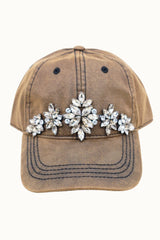 Wax Cotton Dad Cap with Bejewelled Glitz: Brown