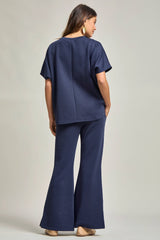 Dear Scarlett - Poncho Top + Bell Bottom Modal Set: Navy / S