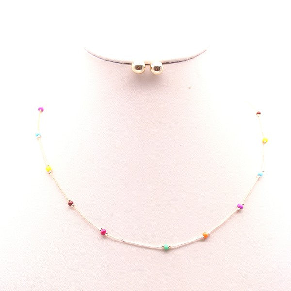 MULTI COLORED BEAD CHARM NECKLACE SET