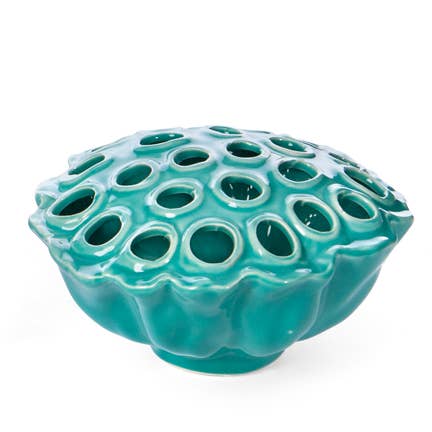 Round Ceramic Flower Frog - Blue