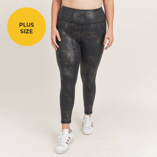 CURVY Black Gold Snake Foil Print Highwaist Leggings