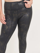 CURVY Black Gold Snake Foil Print Highwaist Leggings