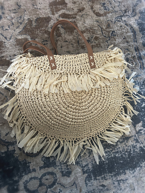 Fringe Straw Shoulder Tote